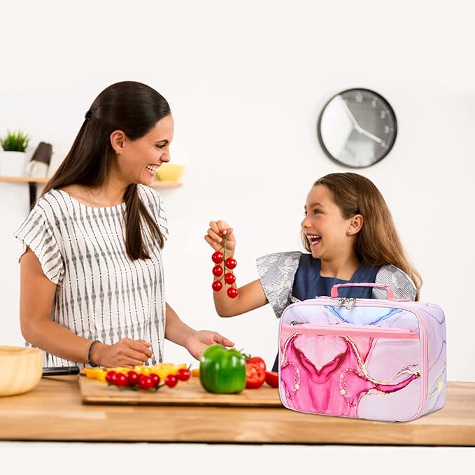 LOIDOU Kids Lunch Box for Girls, Cute Small Insulated Lunch Bag Tote Holds Lunch Box/Water Bottle/Snacks, Lightweight Water Resistant Toddler Lunch Bag for Daycare/School, Pink