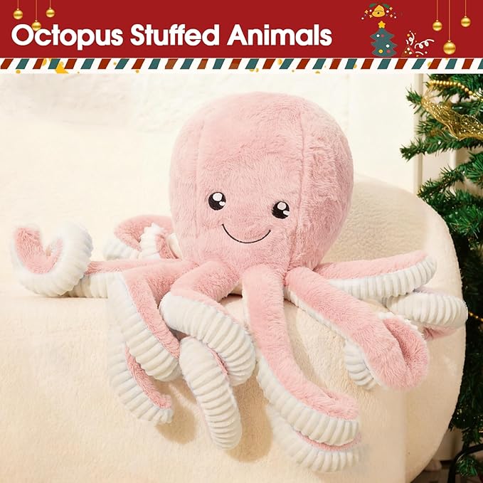 DENTRUN Octopus Stuffed Animals, Giant Octopus Plush Doll Play Toys for Kids Girls Boys Adults Birthday Xmas Halloween Present Stuffed Sea Animals Plushie, 7/16/24/32 Inches, 5 Colors