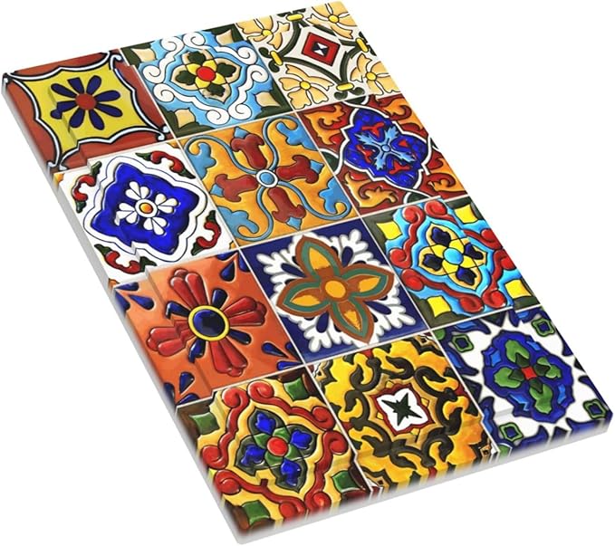 Vintage Colorful Boho Mexican Moroccan Tile Light Switch Cover Plate 1 Gang No Device Blank Electrical Wall Plates Faceplate Decorative Switch Plate for Farmhouse Home Decor