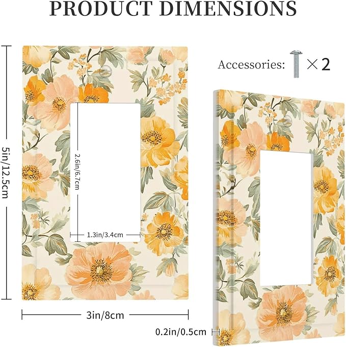 Decorative Outlet Covers Vintage Floral Pastel Flower Pattern 1 Gang Single Rocker Light Switch Cover Plate GFCI Wall Plates Electrical Switch Plate Cover for Bedroom Cabin Decor