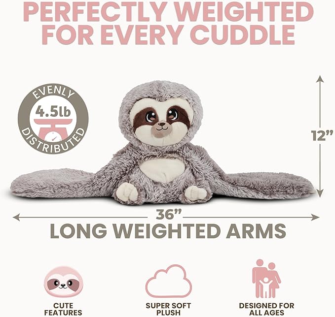 Huggle Healers Weighted Stuffed Animals for Adults, Teens and Kids - 36 Inch Long Plush Arms for Hugs - 4.5lb Sloth Stuffed Animal Plushies - Marshmallow Sloth