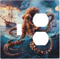 Outlet Covers Deep Ocean Octopus Sailboat Sea Monster 2 Gang Decorative Switch Plates 1 Toggle Duplex Combo Light Switch Cover GFCI Socket Cover WallPlates for Bathroom Bedroom Decor