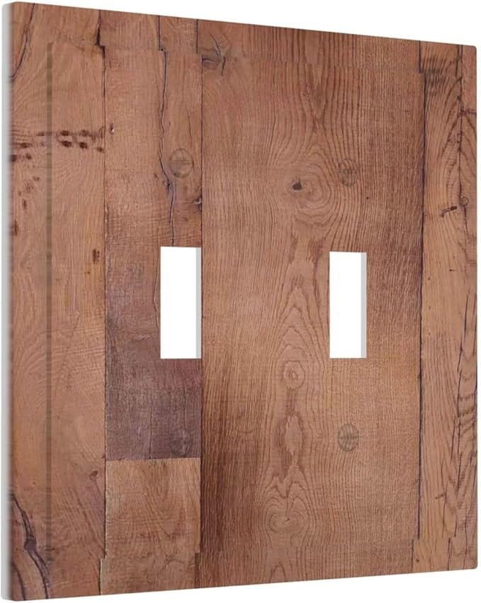 Rustic Brown Dark Wood Texture Printing Decorative Switch Plates 2 Gang Double Toggle Outlet Light Switch Cover Wall Plate Electrical Faceplate For Farmhouse Cabin Decor