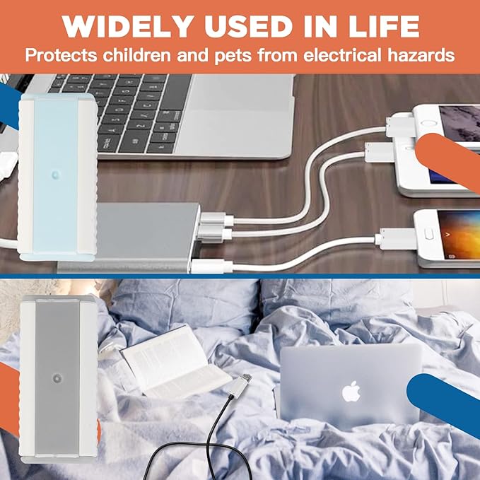 10 Pcs Foycow Child Proof USB Charger Protector - Charger Cover for Electrical Safety Baby Products, Baby Proof USB Charger Cords Covers for Pets and Toddlers- 10 Pcs - Grey & Blue