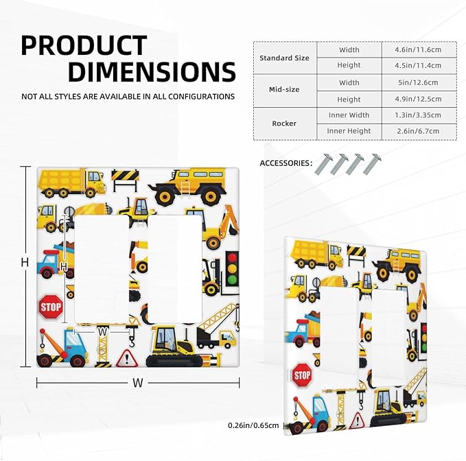 Yellow Truck Cartoon Transportation 2 Gang Rocker Decora Light Switch Cover Decorative Outlet Covers Wall Plate Electrical Faceplate Switchcovers GFCI for Kidroom Bathroom Bedroom Living Room Decor