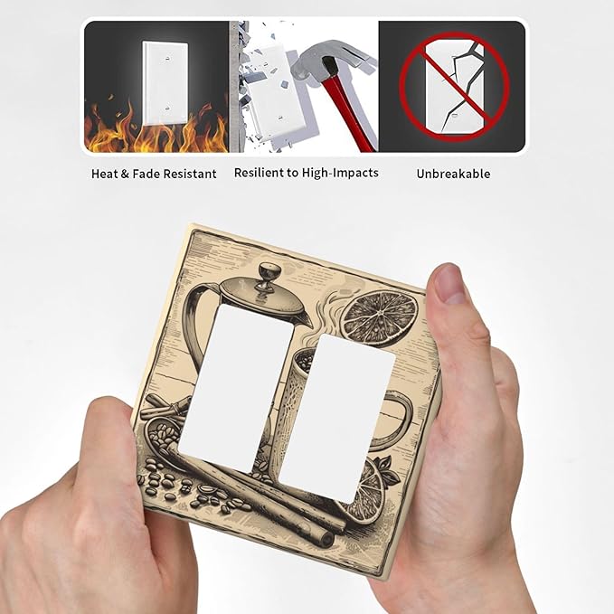 Light Switch Cover Plate Beige Vintage Rustic Coffee Beans Spice 2 Gang Double Rocker Outlet Covers Decorative Switch plates Electrical Wall Plates GFCI Receptacle for Kitchen Coffee Bar Decor