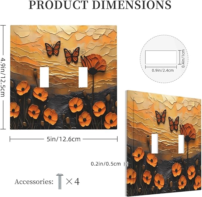 Oil Painting Flower Sunset Butterfly Vintage Rustic Floral Decorative Switch Plates 2 Gang Double Toggle Outlet Light Switch Cover Wall Plate Electrical Faceplate for Bedroom Living Room Decor