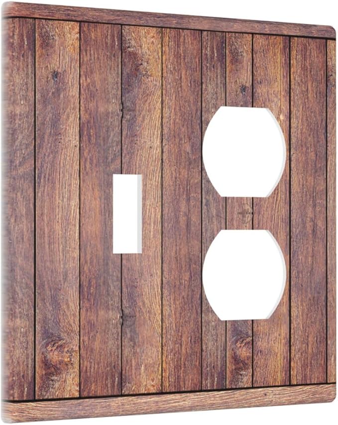 Decorative Switch Cover Plate with Wood Texture Rustic Vertical Planks Brown Design Toggle Duplex Wall Plate 2 Gang Light Switch Cover Outlet Covers Vintage Aesthetic Kitchen/Bedroom Decor