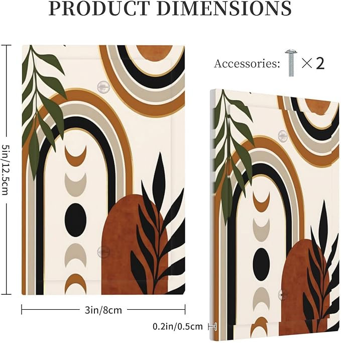 Boho Mid Century Arch Plant Leaves Sun Moon Light Switch Cover Plate 1 Gang No Device Blank Electrical Wall Plates Faceplate Decorative Switch Plate Covers for Bedroom Living Room Decor
