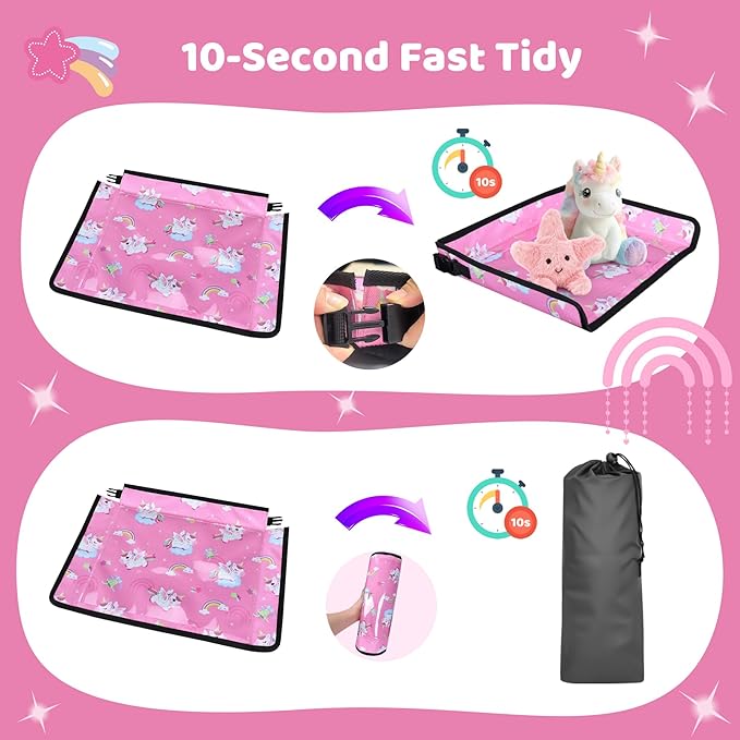 Airplane Kids Travel Tray for Toddler Car Seat - Toddler Tray for Plane or Train - Travel Essential Must-Haves and Flying Supplies - Pink Unicorn