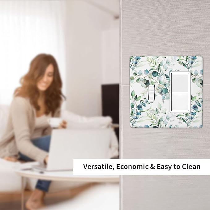 Green Eucalyptus Sage Leaf 2 Gang Combination Single Toggle/Decorator Wall Plate Elegant Ivy Vine Olive Plant Bontay Combo 1-Toggle 1-GFCI/Rocker Outlet Light Switch Dimmer Receptacle Faceplate Cover