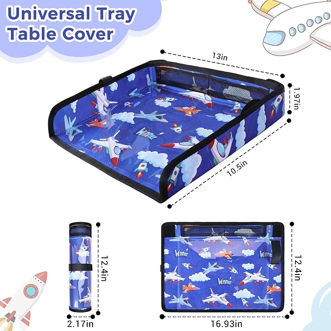 COOLBEBE Airplane Tray Table Cover Foldable Travel Tray Cover for Toddlers 1-3 Universal Fit for Airplane, Car Seat, High Chair Machine Washable, Portable Blue Plane