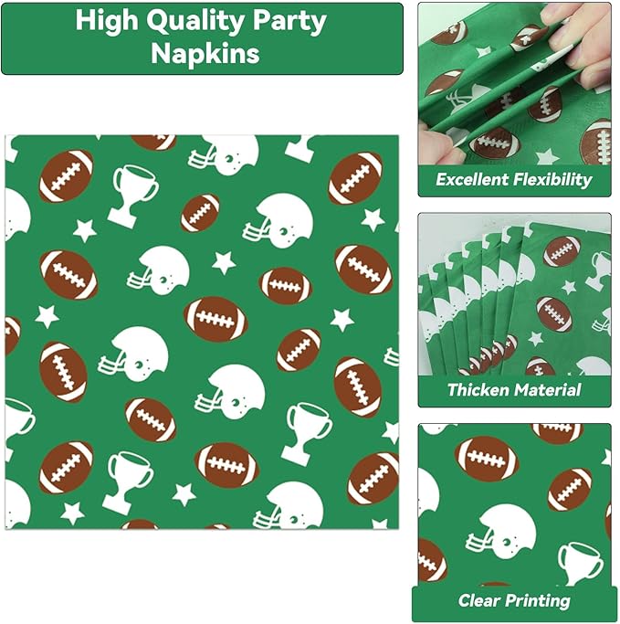 100 Pcs Football Party Plates Napkins Sports Rugby Party Decorations Disposable Paper Supplies Football Dessert Cake Dinnerware Tableware Football Theme Boys Baby Shower Birthday Party Favor Serves 25