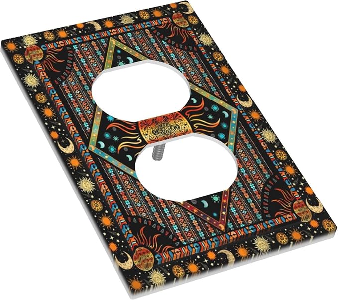Outlet Covers Boho Burning Sun Hippie Retro Bohemian Gypsy 1 Gang Duplex Light Switch Cover Plate Decorative Wall Plates Electrical Switchplate Receptacle Cover for Bathroom Home Decor