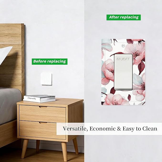 Watercolor Pink Cherry Blossom & Floral Burst Single Rocker Switch Cover - 1-Gang Standard US Size Romantic Floral Escape Light Switch Covers for Bathroom Bedroom Vanity Decor