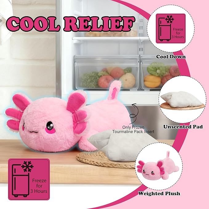 Weighted Heated Axolotl Stuffed Animals – 2.2 Pounds Weighted Microwave Axolotl Plush with Cute Heating Pad Animal of Unscented Warmth Pillow for Period Women Girl Kids Adult Birthday Gift 16 Inch
