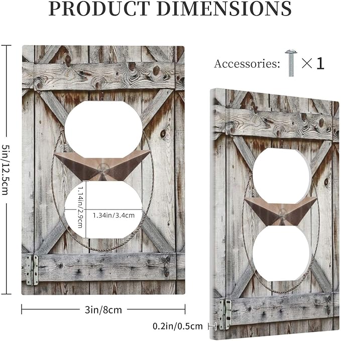 Rustic Western Texas Star Barn Door 1 Gang Outlet Plate Covers Decorative Single Duplex Wall Plate Electrical Receptacle Light Switch Cover Art Faceplate Switchplate for Farmhouse Living Room Decor
