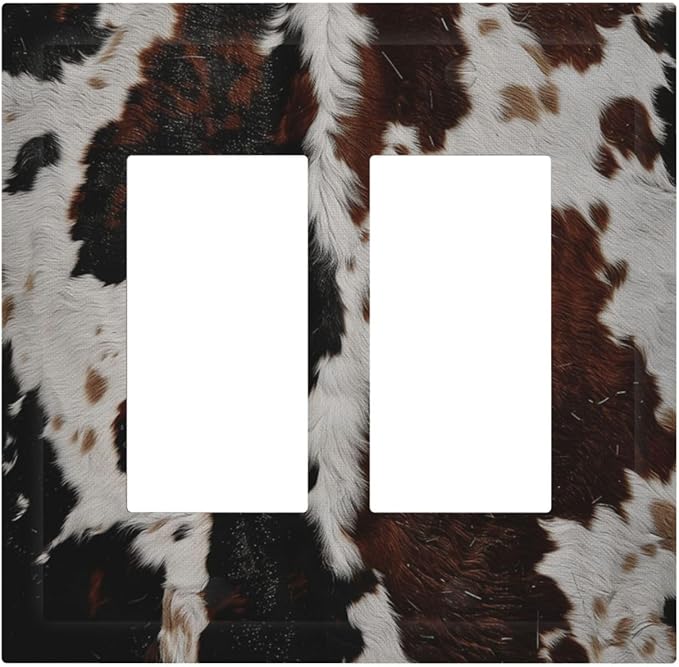 Cowhide Print Abstract Animal Fur Rustic Decorative Outlet Covers 2 Gang Double GFCI Rocker Electrical Wall Panels Light Switch Cover Plate for Farmhouse Home Decor