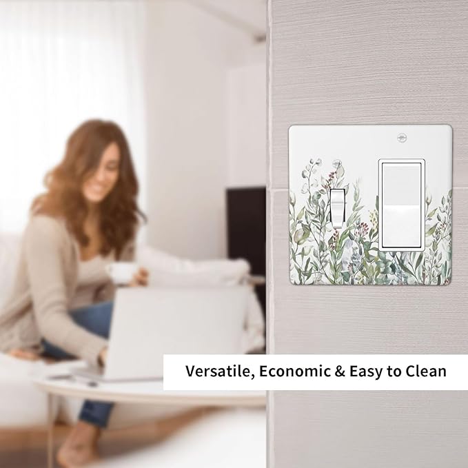 Wildflower Garden Rustic Green Leaf Floral Outlet Covers 1 Toggle 1 Rocker Combination Decorative Wall Plate Electrical Switch Plates Light Switch Cover Plate for Bed Room Living Room Decor