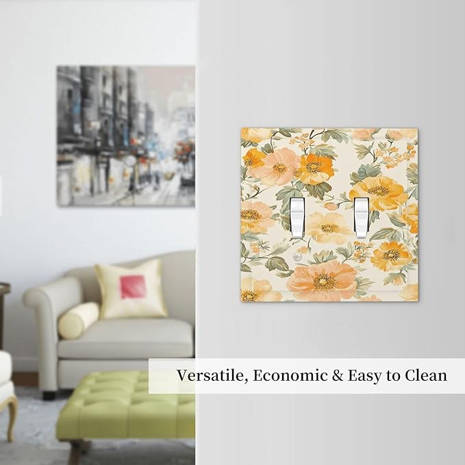Decorative Switch Plate Covers Vintage Floral Pastel Flower Pattern 2 Gang Double Toggle Light Switch Cover Plate Electrical Wall Plate Outlet Cover Outlet Light Switch Cover for Bedroom Cabin Decor
