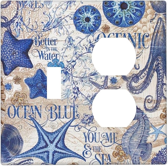 Wallplates Vintage Sea Blue Seahorse Starfish Octopus 1 Toggle 1 Duplex Switch Plate Electrical Gfci Faceplate Decorative Light Switch Covers For Kids Room Home Decor