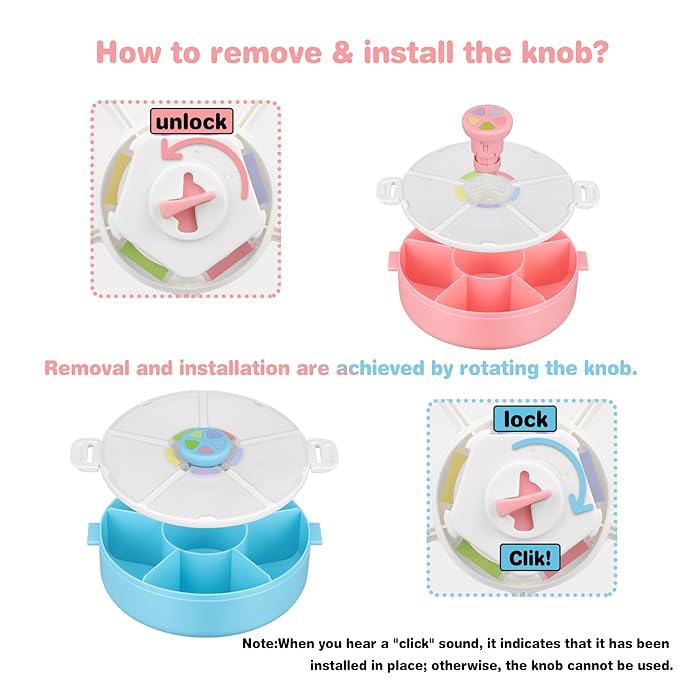 JOOPETALK Kids' Rotating Snack Container Set – 2-Pack, Includes 1 Rotating Snack Container & 1 Round Sectioned Snack Box, BPA-Free, Dishwasher Safe, Perfect for Travel-Blue
