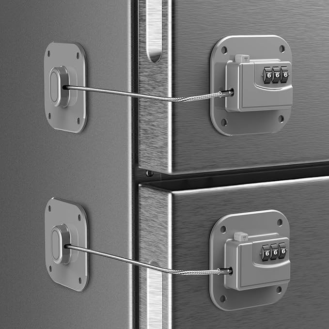 Refrigerator Lock, Combination Lock for Refrigerator Cabinets, Drawers, Heavy Duty Fridge Lock, Easy Install No Keys Needed (Gray-2Pack)