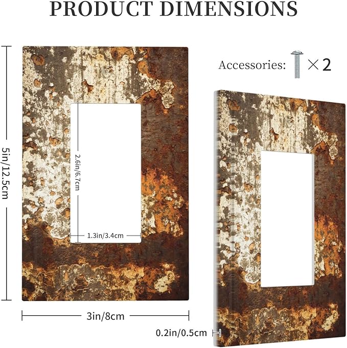 Decorative Outlet Covers Vintage Metal Rust Texture Peeling Paint 1 Gang Single Rocker Light Switch Cover Plate Wall Plates Gfci Faceplate For Farmhouse Cabin Decor
