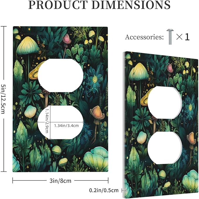 Green Dark Forest Mystical Mushroom Single Duplex Wall Plate Covers Light Switch Cover 1 Gang Outlet Plate Decorative Switchplate Covers Electrical Faceplate for Country Bathroom Bedroom Decor