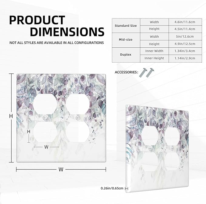 Hazy Leaves Ivy Nature Plants Eucalyptus Leave Outlet Covers 2 Gang Double Duplex Decorative Light Switch Covers Electrical Wallplates Socket Faceplate for Bedroom Home Decor