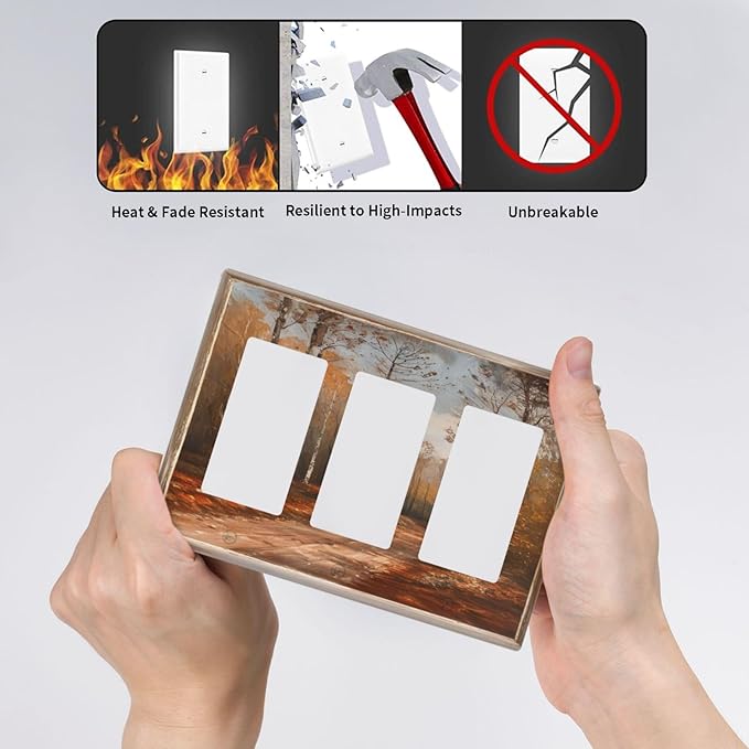 Decorative Art Light Switch Covers Maple Path 3 Gang Triple Rocker Outlet Switch plate GFCI Faceplate GFCI for Home Decor