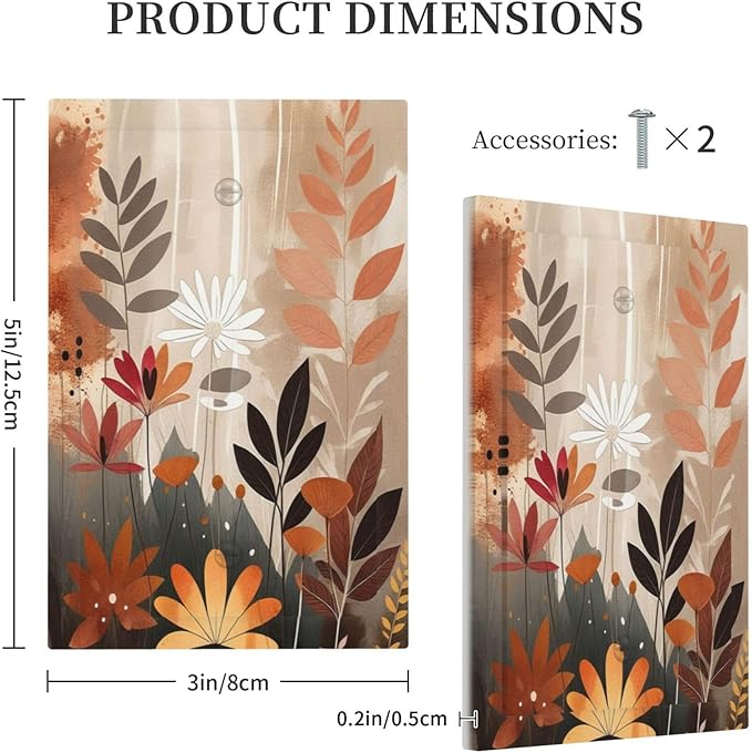 Boho Minimalist Vintage Wildflowers Plant Floral Art Watercolor Light Switch Cover Plate 1 Gang Electrical Wall Plates Faceplate Decorative Switch Plate No Device Blank for Bedroom Living Room Decor