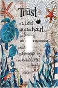Turqoise Teal Blue Anchor Seahorse Starfish Sea Ocean Turtle Nautical Map Beach Coral Lighthouse 1 Gang Single Toggle Outlet Light Switch Wall Plate Outlet Cover Decorative Dual Electrical Faceplate