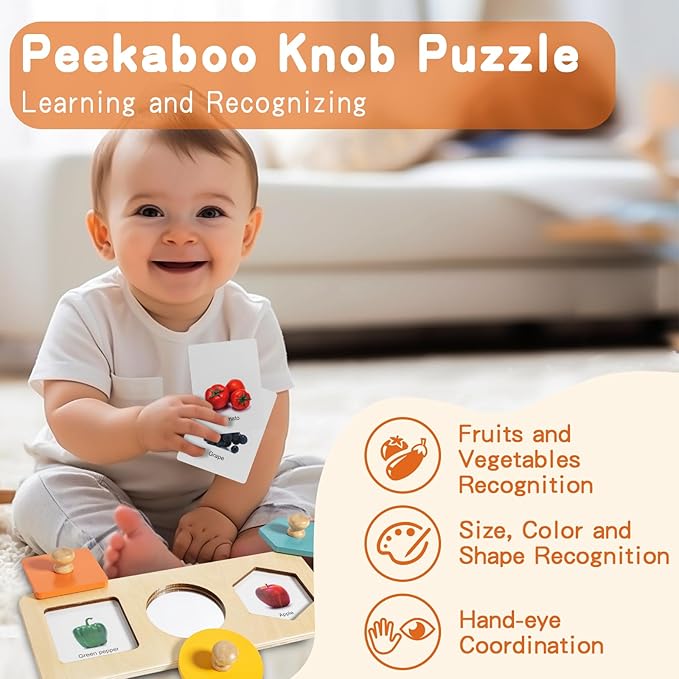 Twefex Montessori Toys for Babies 6-12 Months - 3 in 1 Baby Toys Play Kit - Medium Spinning Drum - Baby Tissue Box Toy - Peekaboo Knob Puzzle with Cards - Learning Educational Toy for Boys and Girls