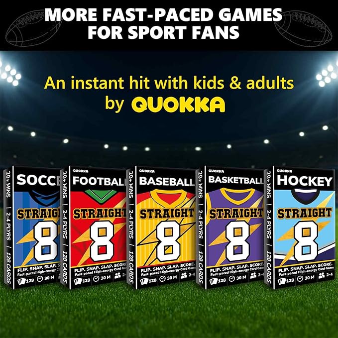 QUOKKA Football Fast-Paced Card Game for Kids & Adults – 128 Cards & Easy Rules – Quick & Fun Matching Game – 2-4 Players – Ages 8+ – Perfect for Family Games Night, Travel and Parties