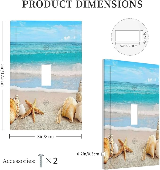 Decorative Light Switch Cover Seashells Beach Starfish Scallop 1 Gang Single Toggle Device Electrical Faceplate Switchplates Decorator Outlet Wall Plate For Bathroom Home Decor