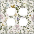 Outlet Covers Vintage Colorful Flowers Butterfly Floral 2 Gang Double Duplex Decorative Light Switch Covers Electrical Wallplates Socket Faceplate For Bed Room Living Room Decor