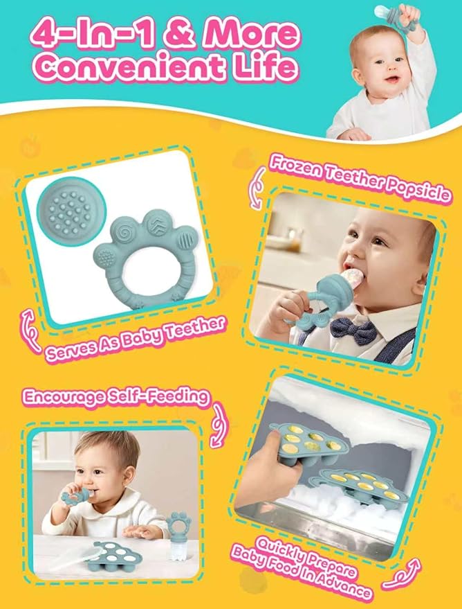 Breastmilk Popsicle Molds & Baby Fruit Food Feeder Pacifier, Silicone Baby Food Storage Containers, Baby Popsicle Molds Teething for Toddler Teething & Infant Self Feeding (Green)