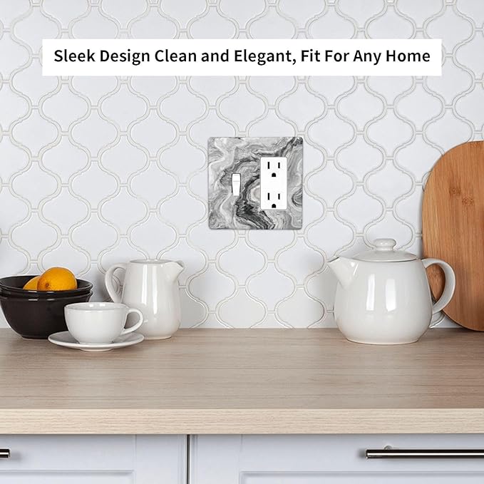 Beautiful Grey Marble Texture Simple Abstract Print Outlet Covers 1 Toggle 1 Rocker Combination Decorative Wall Plate Electrical Switch Plates Light Switch Cover Plate for Bathroom Kitchen Decor