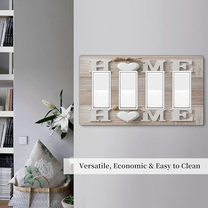 Farm Country Love Home Wood Print 4 Gang Quad Rocker Light Switch Cover Decorative Quadruple Device GFCI/Decorator Wall Plate Electric Faceplate Screwless