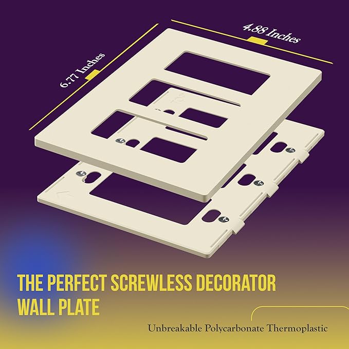 ENERLITES Screwless Decorator Wall Plates Child Safe Outlet Covers, Gloss Finish, Medium Size 3-Gang 4.88" H x 6.77" L, Unbreakable Polycarbonate Thermoplastic, SI8833M-LA, Light Almond