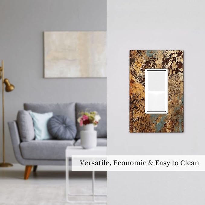 Outlet Covers Shabby Old Rusty Antique Brass Copper Print 1 Gang Single Rocker Light Switch Cover Plate Decorative GFCI Wallplates Socket Cover Electrical Switch Plate Covers for Kitchen Home