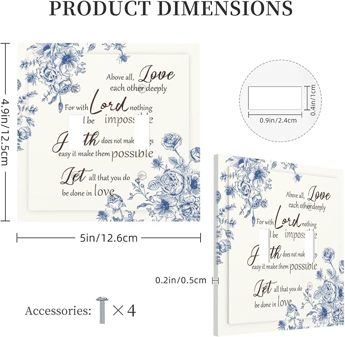 Decorative Light Switch Cover Plate Inspirational Quotes Blue Flower Floral 2 Gang Outlet Covers Double Toggle Wall Plates for Electrical Outlets Switch Plate Covers Faceplate for Home Decor