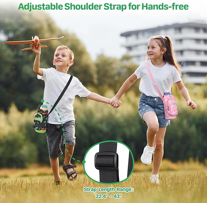 Water Bottle Carrier for Kids - Water Bottle Holder with Strap, Boys Girls Water Bottle Sling Bag for 10/12/14/16/18Oz Water Bottles Walking Hiking Camping