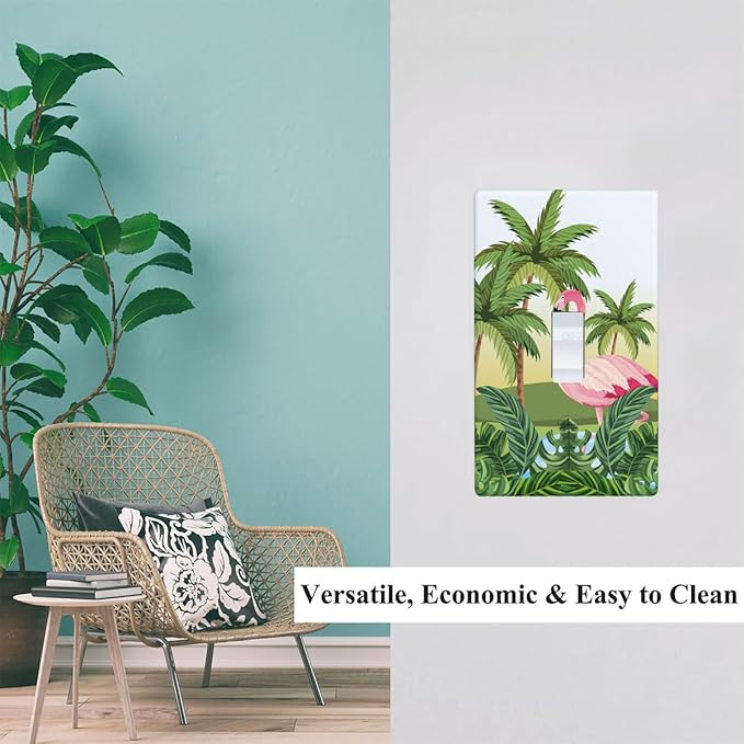 Beach Flamingo Light Switch Cover Summer Palm Leaf Tropical Plant Single Toggle Wall Plate 1 Gang Switchplate Home Decor for Bedroom Bathroom 4.5"x 2.76"