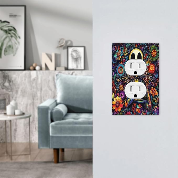 Outlet Covers Colorful Flowers Abstract Skull 1 Gang Duplex Light Switch Cover Decorative Switch Plates Electrical Receptacle Faceplate Wall Plate For Home Living Room Decor
