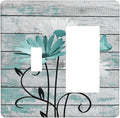 Teal White Daisy Flower Butterfly On Rustic Wood Board Outlet Covers 1 Toggle 1 Rocker Combination Decorative Wall Plate Electrical Switch Plates Light Switch Cover Plate for Farmhouse Bedroom Decor