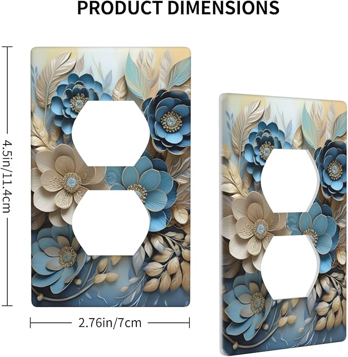 Decorative Art Light Switch Covers Blue and Creamy Floral 1 Gang Single Duplex Outlet Wall Plate Switchplate Electrical Faceplate for Home Decor