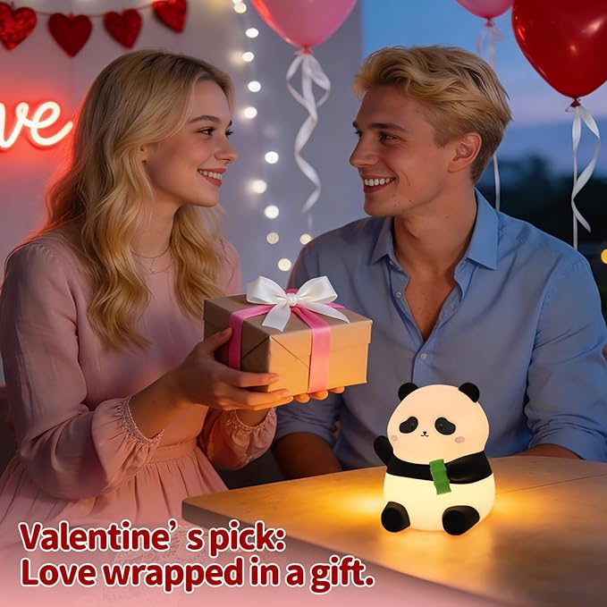 Rytinazzz Panda Night Light, 50-Hour Battery & Pat-to-Change Brightness, Squishy Silicone Lamp for Girls Kids Bedroom, USB Rechargeable with Timer, Mothers Day Gifts for Kids