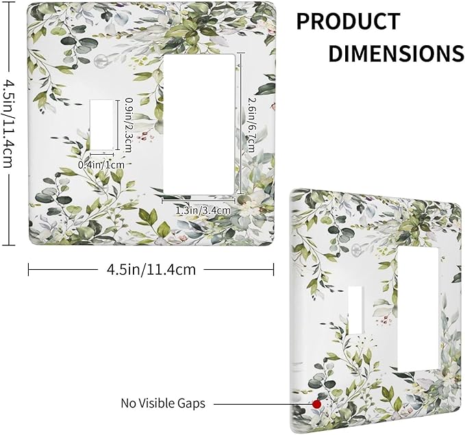 Eucalyptus Sage Green Leaf Plant Floral Outlet Covers 1 Toggle 1 Rocker Combination Decorative Wall Plate Electrical Switch Plates Light Switch Cover Plate for Bedroom Living Room Decor